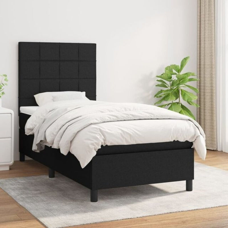 vidaxl Boxspringbett mit Matratze aus Stoff in Schwarz B/T/H: 90 x 190 x 118 cm - Bild 1