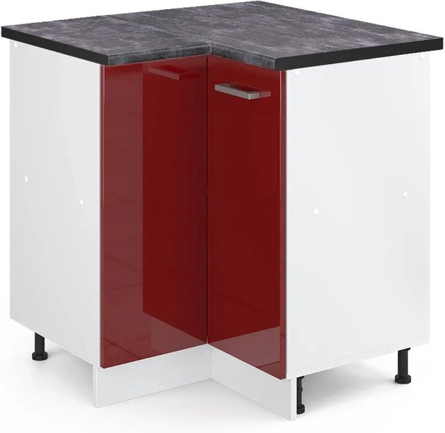 Vicco R-Line Eckunterschrank für die Küche in Bordeaux Hochglanz/Weiß/Anthrazit B/T/H: 75,6 x 60,0 x 81,6 cm - Bild 1