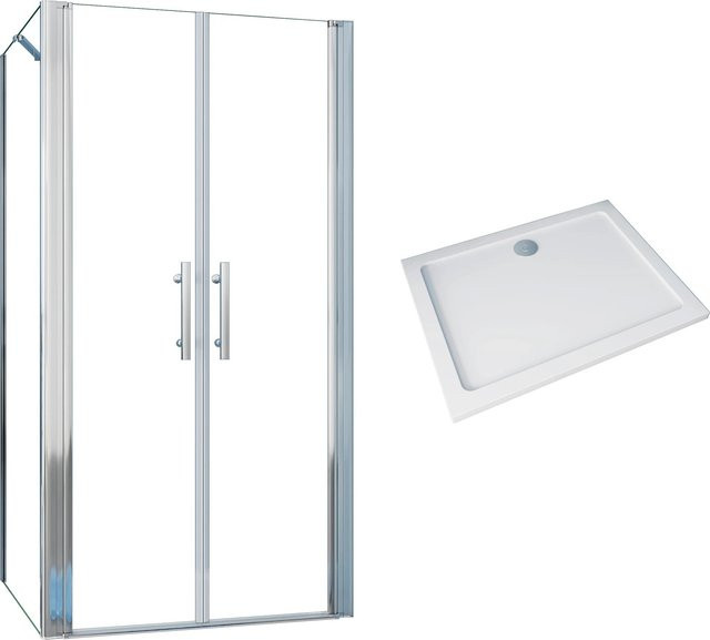 AICA Eckdusche mit Doppeltür und Duschtasse, Eckige Duschkabine aus 6mm NANO Glas, H x B x T: 195 x 80 x 90 cm - Bild 1