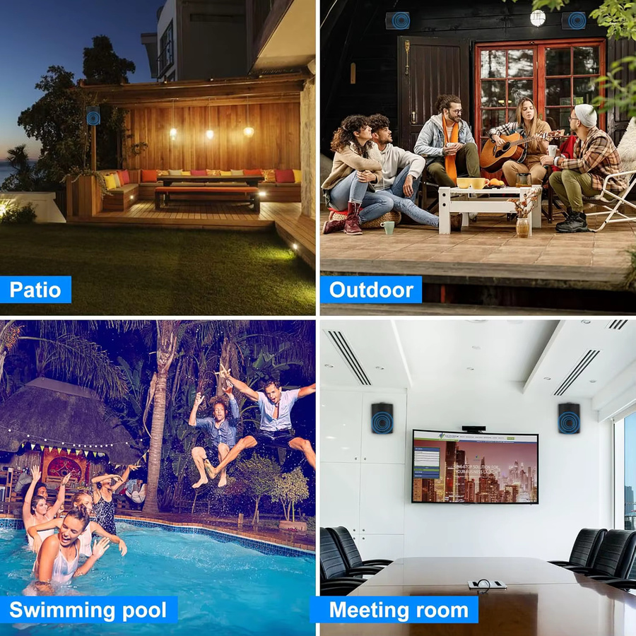 Herdio Bluetooth-Lautsprecher Set für Innen und Außen, wasserdichtes Wandmontagesystem, 300 Watt, Schwarz - Bild 3