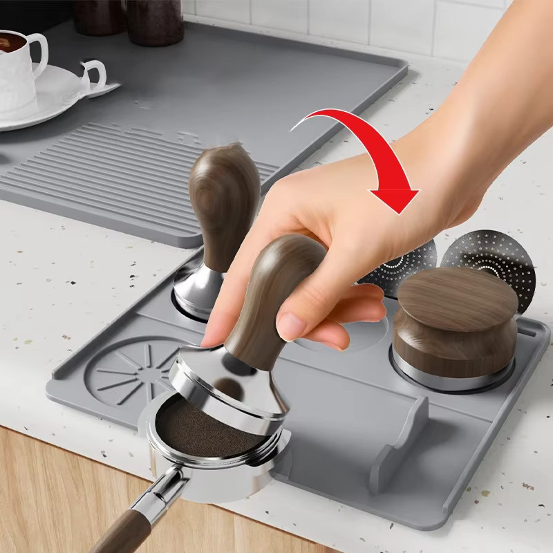 JUSTINLAU Silikon Kaffee-Tampermatte in Grau, rutschfeste Espresso-Tampstation und Bar-Abtropfmatte für Barista-Werkzeuge - Bild 2