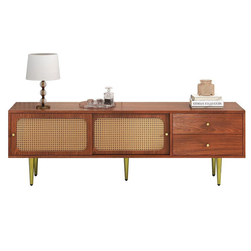 Aosom Lowboard TV-Ständer mit Rattan-Schiebetüren in Braun, 2 Schubladen und 4 Fächern mit verstellbaren Einlegeböden, B/T/H: 160 x 40 x 60 cm - Bild 2