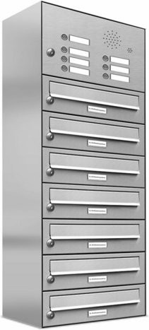 AL Briefkasten für 7 Parteien, Aufputzmontage, silberfarben, B/T/H: 38,5 x 27,5 x 103,5 cm - Bild 1