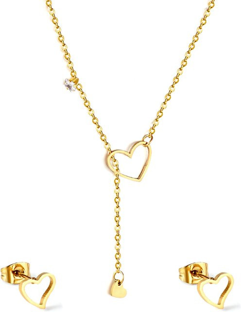 LUXUSTEEL Halsketten- und Ohrringe-Set, Edelstahl, Gold, Diamant, Damen - Bild 1