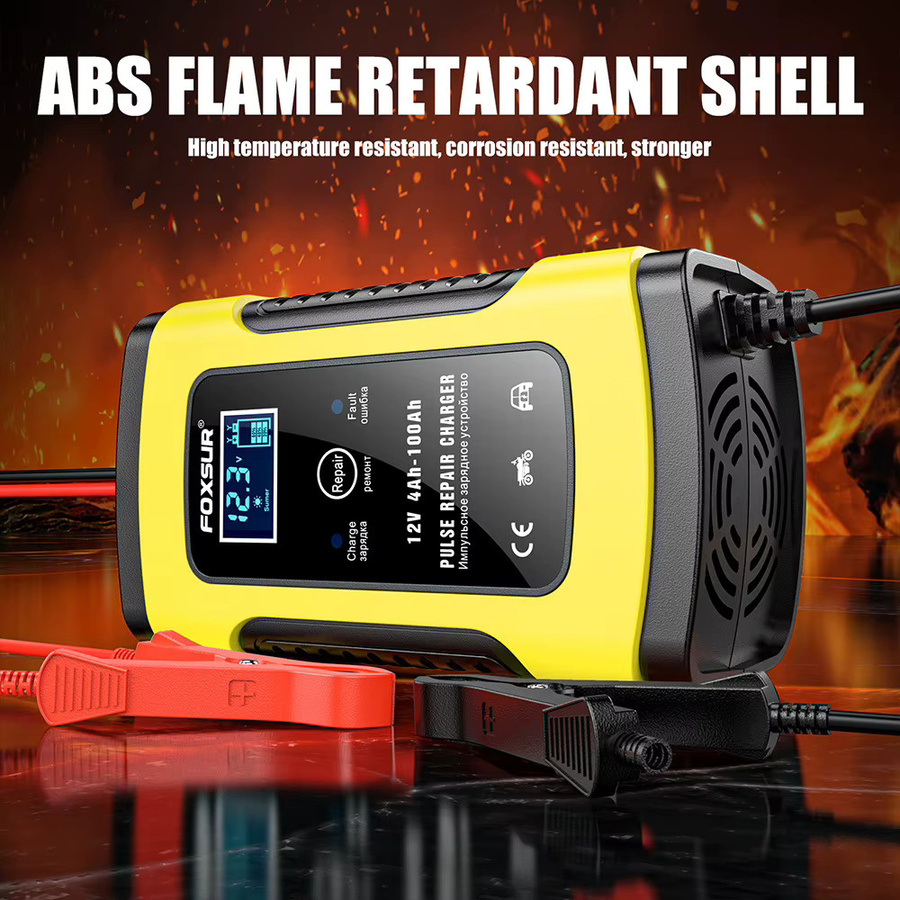 FOXSUR Smart Autobatterieladegerät 12V 5A mit LCD-Display und Pulse Repair Funktion für AGM GEL EFB Bleisäure Batterien in Rot-Gelb - Bild 5