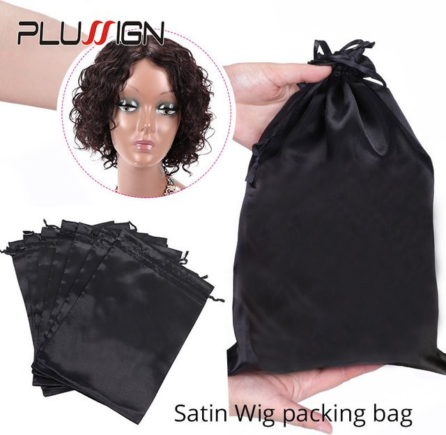 plussign Satin-Aufbewahrungsbeutel für Perücken, 25*35cm, Schwarz Rosa - Bild 1