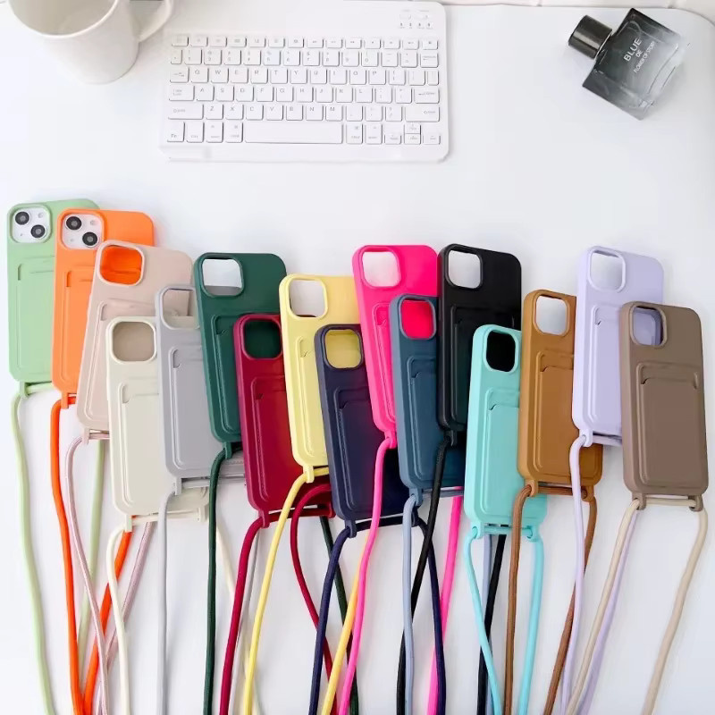 SZMUGUA Crossbody-Lanyard-Handyhülle für iPhone 17 16 15 14 13 12 11 Pro Max mit Silikon-Kartenfach und Fallschutz in Green und Multicolour - Bild 2