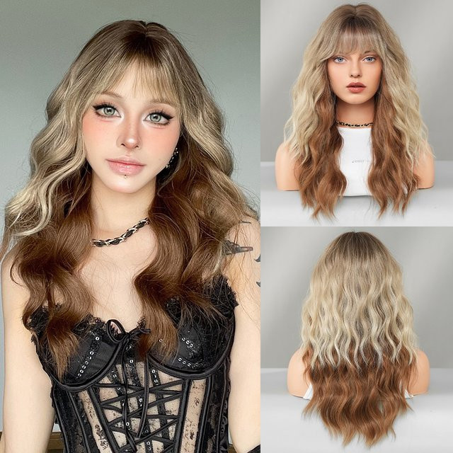 7JHH WIGS Lange Wasserwellen-Perücke, Blond und Kupfer, Damen - Bild 1