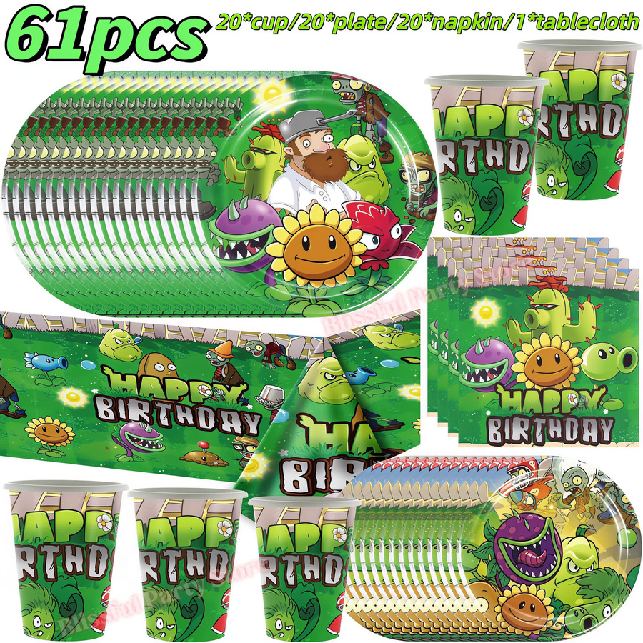 Potdemiel Plants vs. Zombies Geburtstagsparty-Dekorationsset in Multicolour mit Happy Birthday Banner, Tassen und Tellern für Kinder - Bild 2