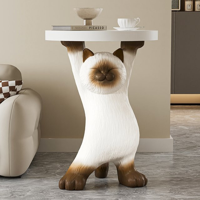 Moderne Katzenfigur aus Keramik von Oeny in Weiß mit Ablagefach als kreative Skulptur und Dekoration - Bild 1