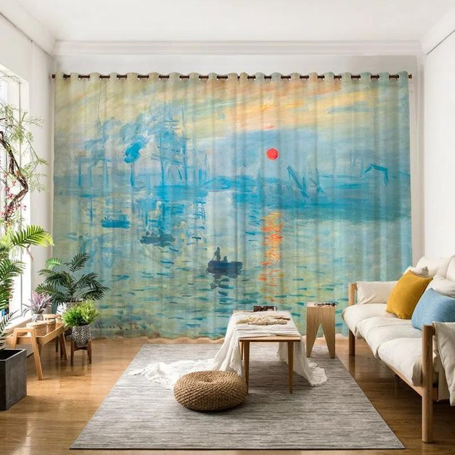 Yiran Furniture Abdunkelnder Vorhang Van Gogh Ernte Ölgemälde Design, Mehrfarbig, B: 55 cm, H: 120 cm - Bild 1