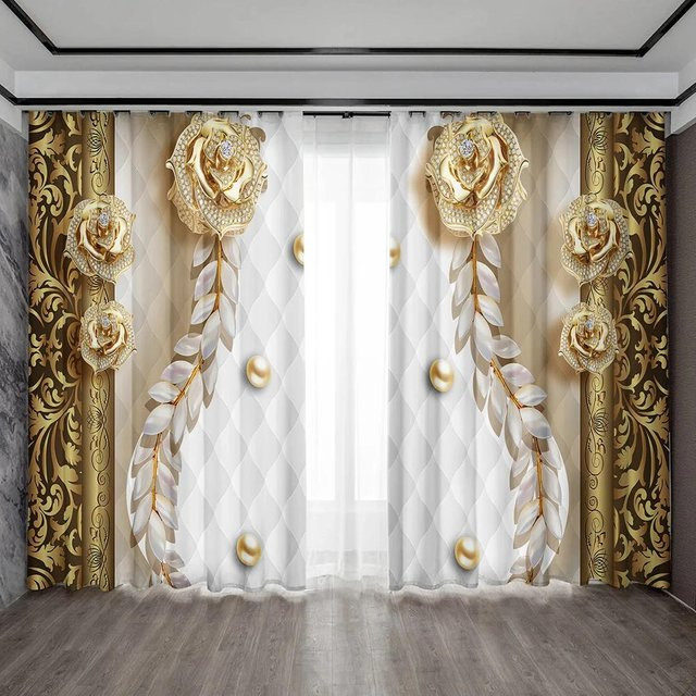 Yiran Furniture Luxus Vorhänge mit Blumenmuster, 2er-Set, halbtransparent, Mehrfarbig, B: 50 cm, H: 130 cm - Bild 1