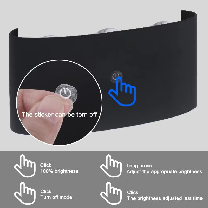 EnwYe Moderne Innenwandleuchte in Schwarz mit Touch-Schalter, Fernbedienung und USB-Aufladung für warmweißes Licht - Bild 3