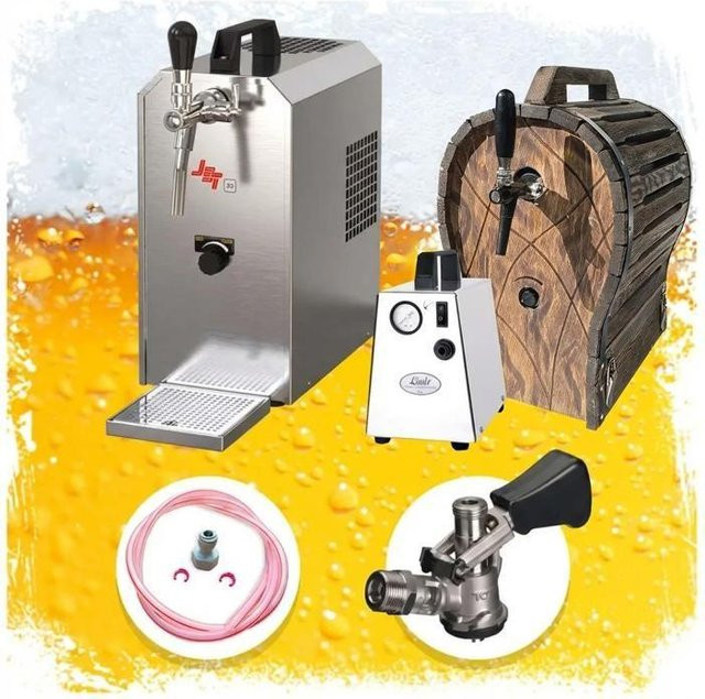 Trinksystem JET 30 Tragbar mit Holzfass und Schläuchen in Silber, 35 l/h - Bild 1