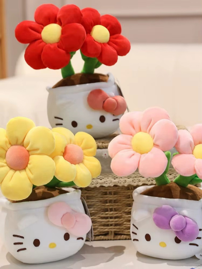 Sanrio Hello Kitty Plüschpuppe als dekorativer Bonsai mit künstlichen Blumen in Mehrfarbig - Bild 3