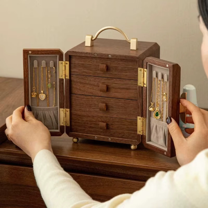 YPAY Schmuckbox aus Holz im Retro-Design für Armbänder, Ringe und Halsketten in Braun - Bild 2