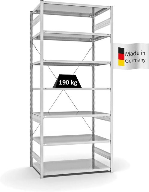 PROREGAL Fachbodenregal Stecksystem T-Profil Light-Duty in Lichtgrau mit 7 Ebenen, H x B x T: 300 x 130 x 80 cm - Bild 1