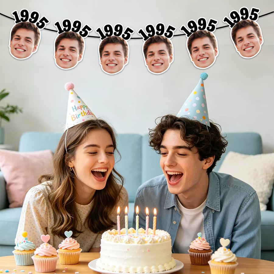 8 Stück Personalisierte Gesichtsfoto-Wimpel von Cyuan in Mehrfarbig für Geburtstage, Hochzeiten und Partys aus Papier - Bild 2