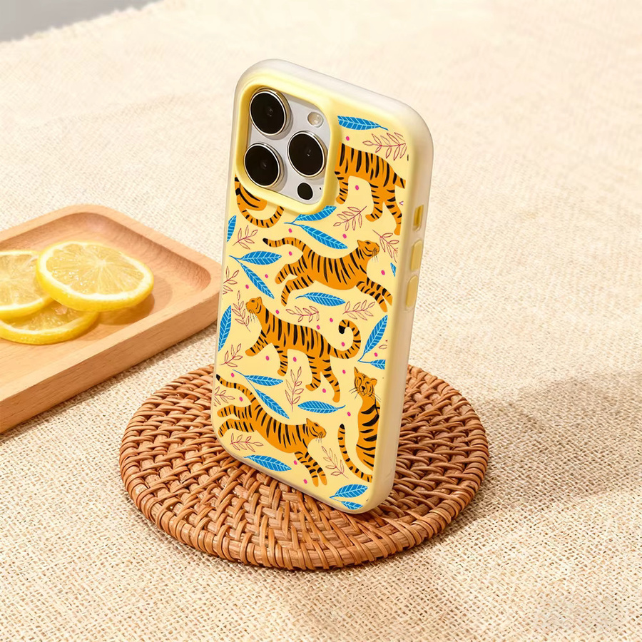 Potdemiel 2-in-1 MagSafe Handyhülle mit Tiger-Print für iPhone 17 16 15 14 13 Pro Max Plus, transparent grün, matt und weich - Bild 5