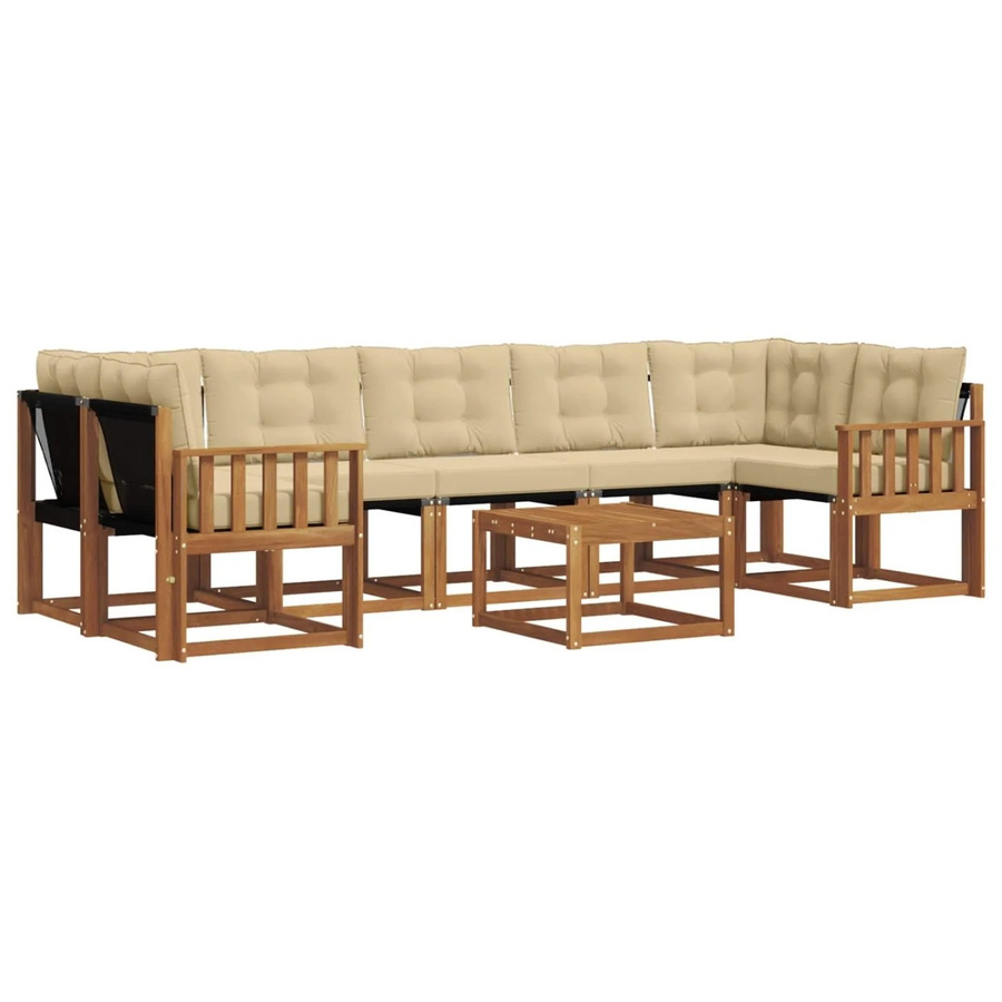 vidaXL Outdoor-Sofagarnitur 8-teilig L-Form aus Akazienholz mit Kissen in Natur-Beige - Bild 2