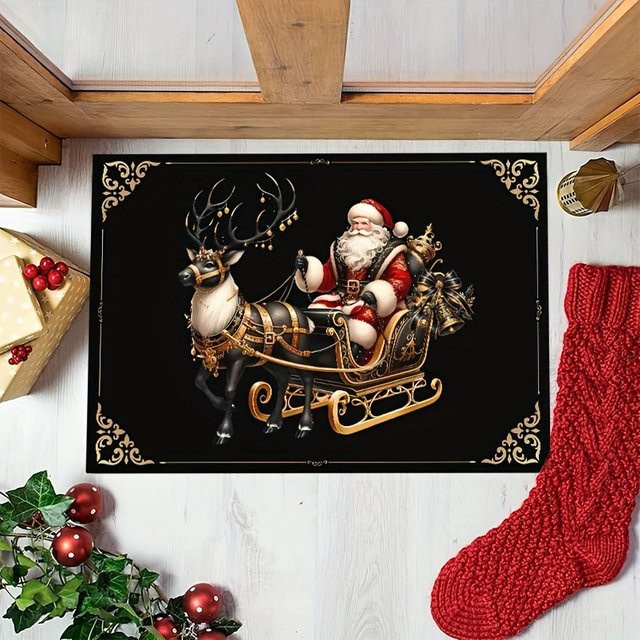 VIKAMA Weihnachts-Rentierschlitten Teppich in Schwarz für Wohnzimmer und Flur, B/T: 60 x 40 cm - Bild 1