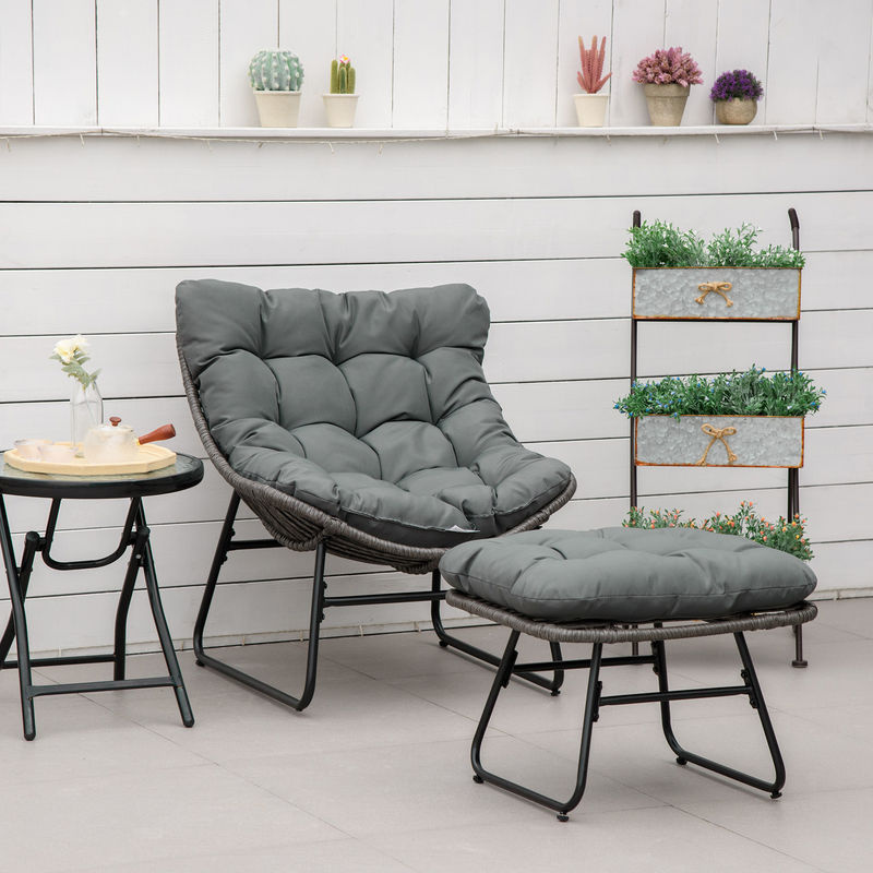 Outsunny Rattan Relaxsessel mit Fußhocker und Kissen in Grau, B/T/H: 69 x 76 x 70 cm - Bild 2