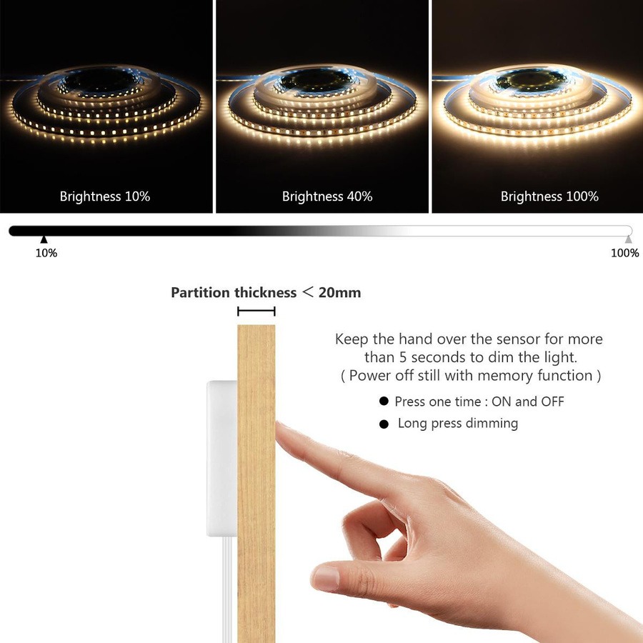 MALITAI LED-Streifenlicht 2835 mit Touch-Schalter und zentralisierter Steuerung, 2m Länge, Farben: Weiß, Warmweiß, Neutralweiß - Bild 5