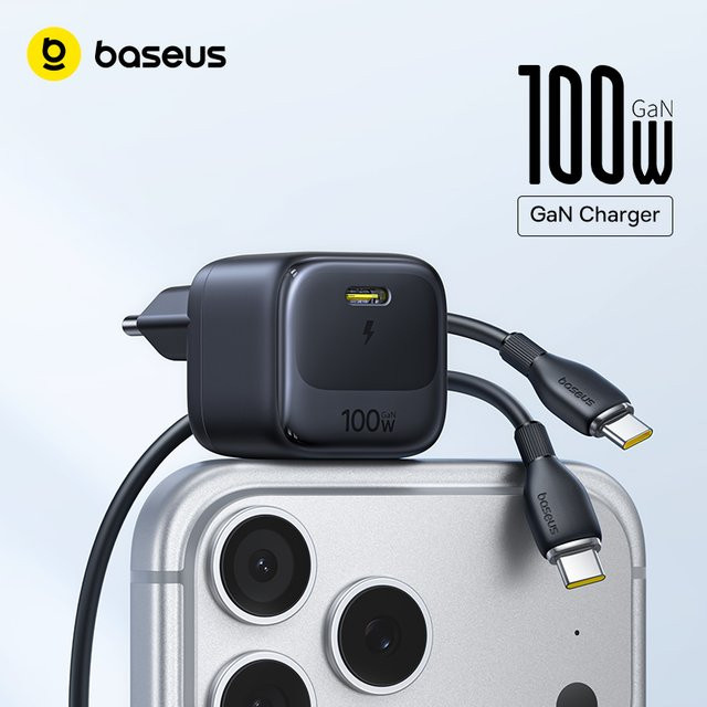 Baseus 100W GaN Schnellladegerät mit USB-C in Schwarz - Bild 1