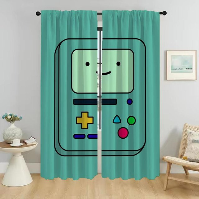 Adventure Time Elegante Tüll-Vorhänge für Wohnzimmer und Schlafzimmer, 2er-Set, Farbe: Türkis, B: 50 cm, H: 70 cm - Bild 1