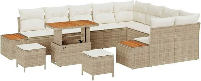 vidaXL Garten-Sofa-Set 12-teilig aus Poly Rattan und Akazienholz in Beige-creme - Bild 1