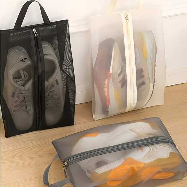 Untior Mesh-Schuhaufbewahrungstasche aus Polyester, faltbar und atmungsaktiv, transparent/beige - Bild 1