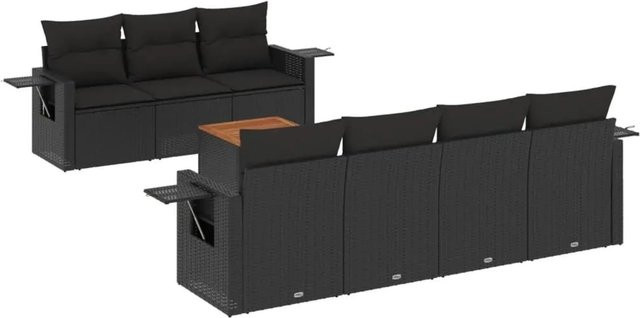 vidaXL 8-teilige Garten-Sofagarnitur aus Poly-Rattan und Akazienholz in Schwarz mit Kissen - Bild 1