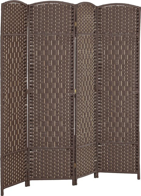 HOMCOM Innen-Paravent aus Holz mit 4 Paneelen, faltbarer Raumteiler für Wohnzimmer und Schlafzimmer, Farbe: Braun, H x B: 180 x 180 cm - Bild 1