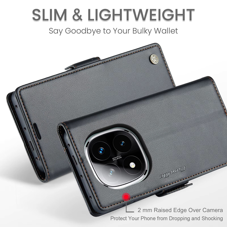 Magnetische Leder-Handyhülle für Xiaomi Redmi Note 14 15 Pro Plus 5G mit RFID-Brieftasche und Standfunktion in Schwarz - Bild 6