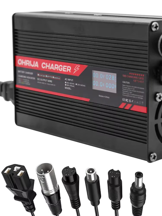 OHRIJA Lithium-Ladegerät in Schwarz mit DC2.5, XLR, IEC, GX16, M12 und RCA 8mm Anschluss für 42V 5A, 54,6V 5A und 67,2V 4A Akkus - Bild 4
