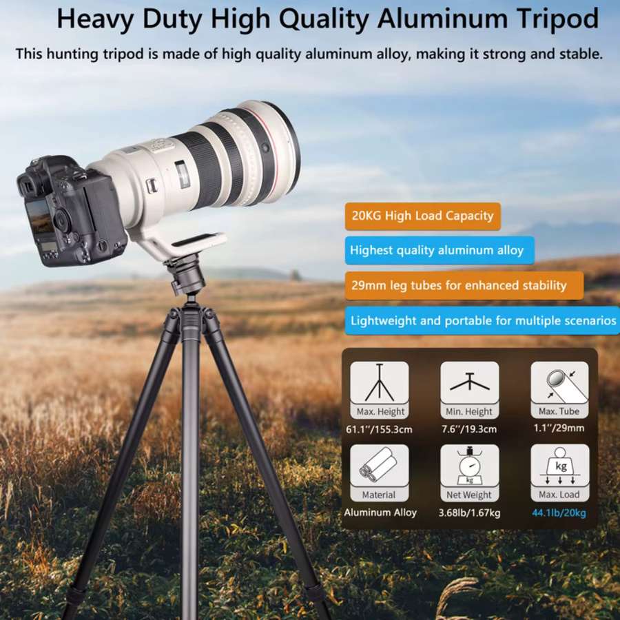 VICELK HT-06 Professionelles Fotostativ aus Aluminiumlegierung in Schwarz mit Ballkopf und 2-in-1 Picatinny-zu-Arca-Swiss-Adapter, Höhe: 155 cm - Bild 5