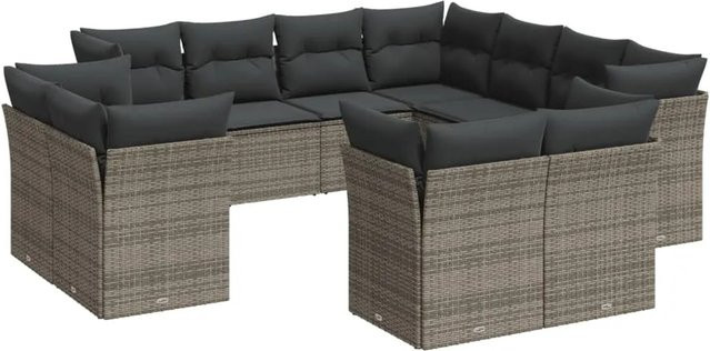 vidaXL 11-tlg. Garten-Sofagarnitur in U-Form aus Poly-Rattan in Grau mit Sitzkissen und Rückenkissen inklusive Stauraum - Bild 1
