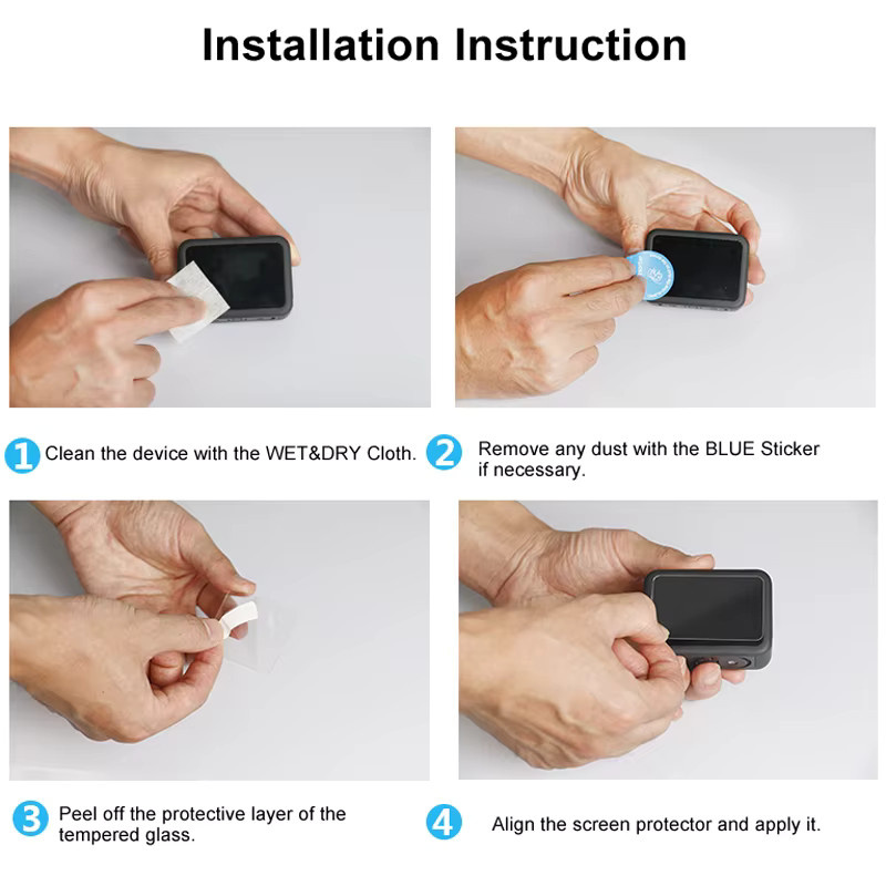GoPro Displayschutzfolie aus gehärtetem Glas in Schwarz für GoPro Hero 12, 11, 10 und 9 - Bild 4