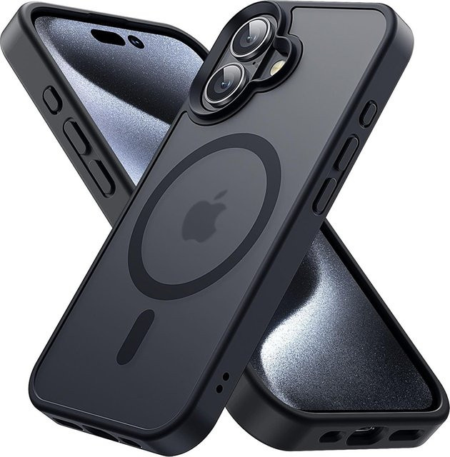 Schwarze magnetische MagSafe Handyhülle für Apple iPhone 16 Pro Max, 15 Plus, 14, 13, 12, 11, SE – Matte Schutzhülle - Bild 1