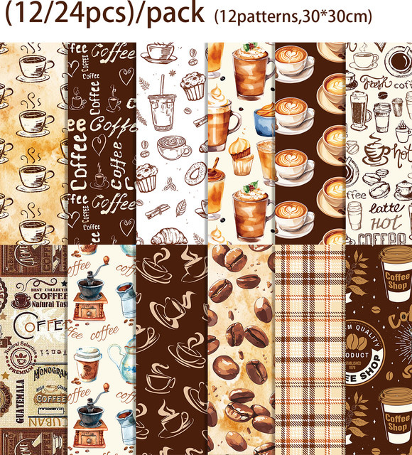 Kaffee Thema Scrapbooking Papier Set für DIY Handwerk und Origami, B: 30 cm, Mehrfarbig - Bild 1