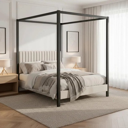 Bessagi Home Himmelbett Mona in Hellgrau mit Stoffbezug und Holzgestell B/T/H: 180 x 200 x 184 cm