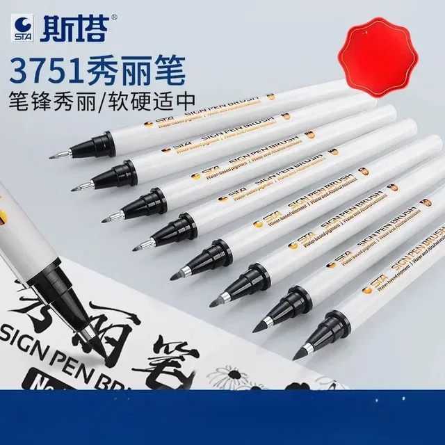 STA Star Xiuli Pen 3751 Kalligraphie-Pinsel in Weiß, wasserfester Übungsstift für Unterschriften und Kalligraphie - Bild 1