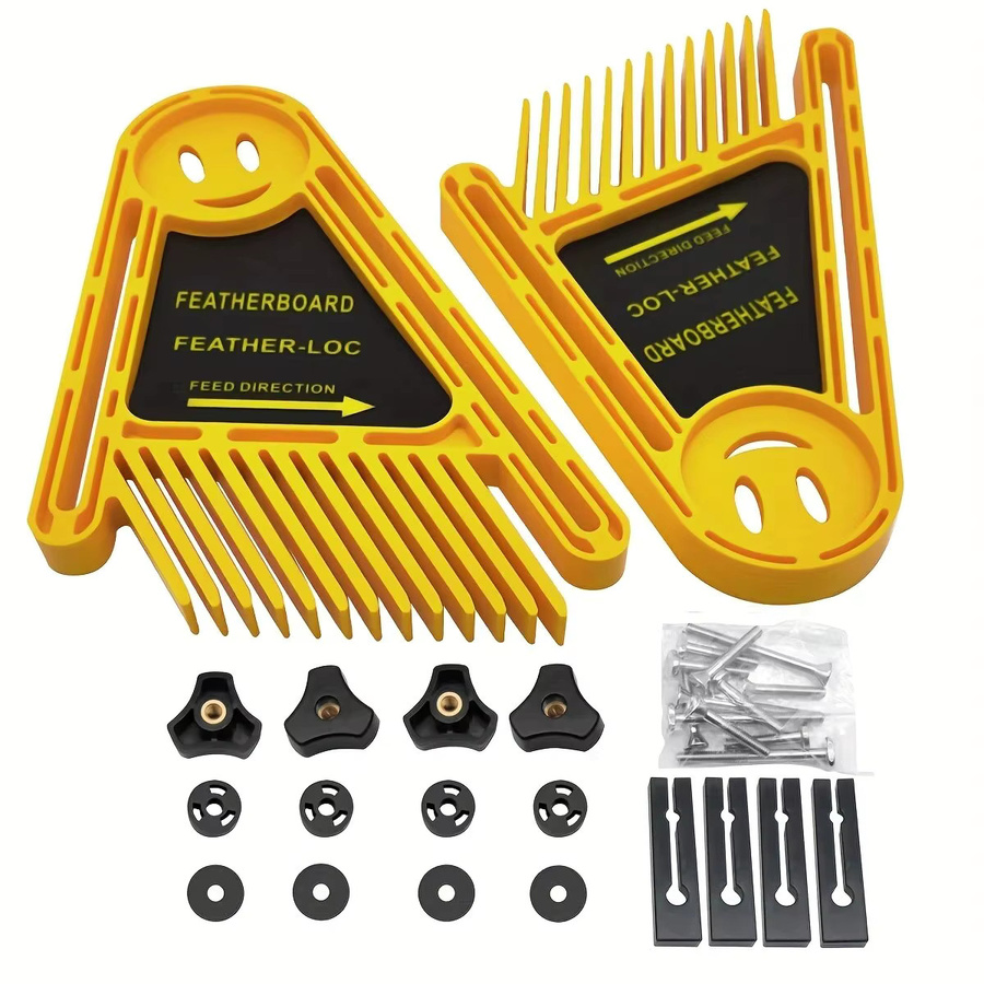 Feather-Loc 2er-Pack Verstellbare Doppel-Federplatte als Sicherheits-Schubblock für die Holzbearbeitung an Tischkreissägen in Blau und Gelb - Bild 6