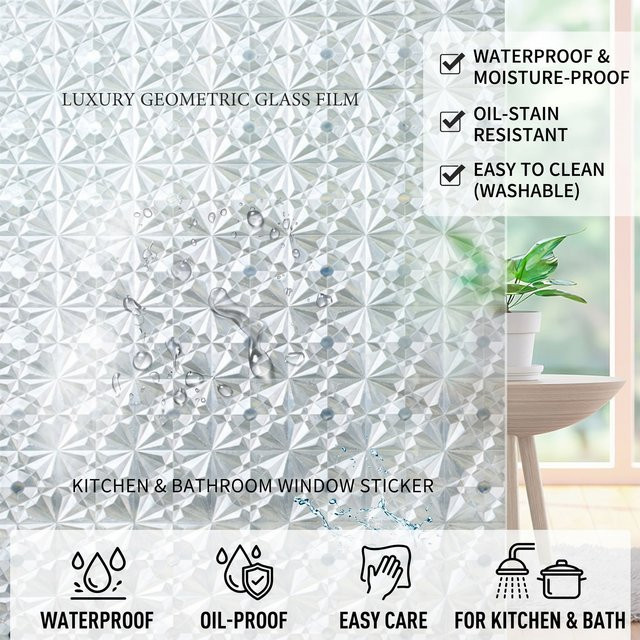 Plant Lines Sichtschutz-Fensterfolie mit geometrischem Design, transparent, statisch haftender Glasaufkleber für Badezimmer und Wohnräume - Bild 1