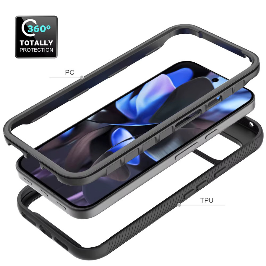 Robuste 2in1 Hybrid Schutzhülle aus TPU und PC für Google Pixel 10, 9, 8, 7, 6 Pro XL A in Transparent Schwarz - Bild 5