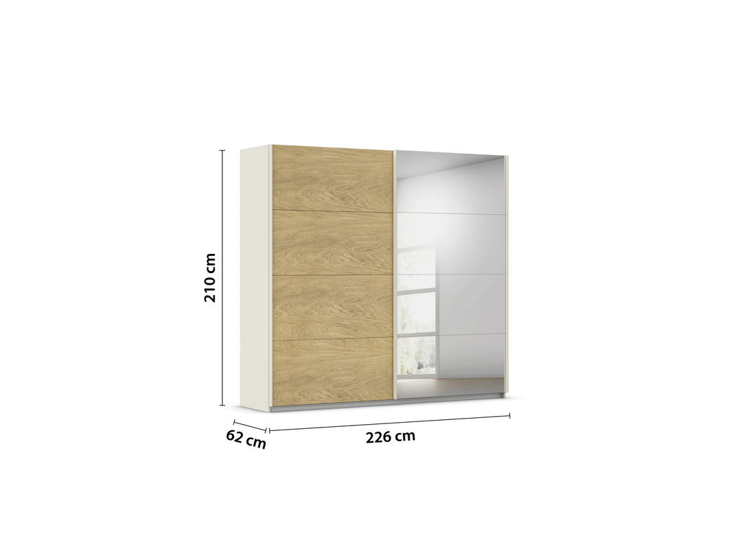 RAUCH Malva-Extra Schwebetürenschrank mit Spiegel in Eiche Furnier und Beige, Breite: 226 cm, Höhe: 210 cm - Bild 3