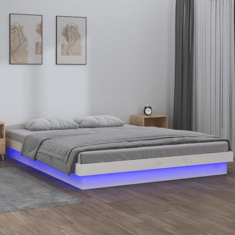Massivholzbett aus Kiefer mit LED-Beleuchtung von vidaxl in Weiß, B/T: 180 x 200 cm - Bild 1