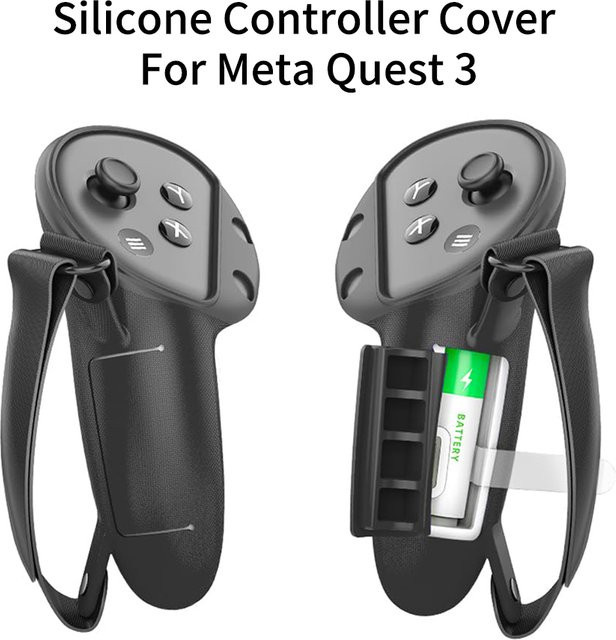 VRKOOBI Silikon-Schutzhülle für Meta Quest 3/3S Controller mit Batterie-Ersatz-Abdeckung und Knöchelriemen in Blau oder Schwarz - Bild 1