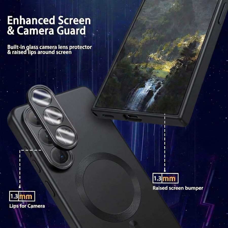 Magnetische Silikon-Handyhülle für Samsung Galaxy S26 Ultra, S26+ und S26 in Schwarz mit mattem Finish und Kameralinsen-Schutz - Bild 3