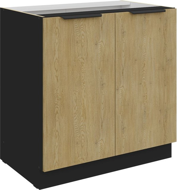 Küchen Unterschrank CREMONA in Eiche und Schwarz mit 80 cm Breite - Bild 1
